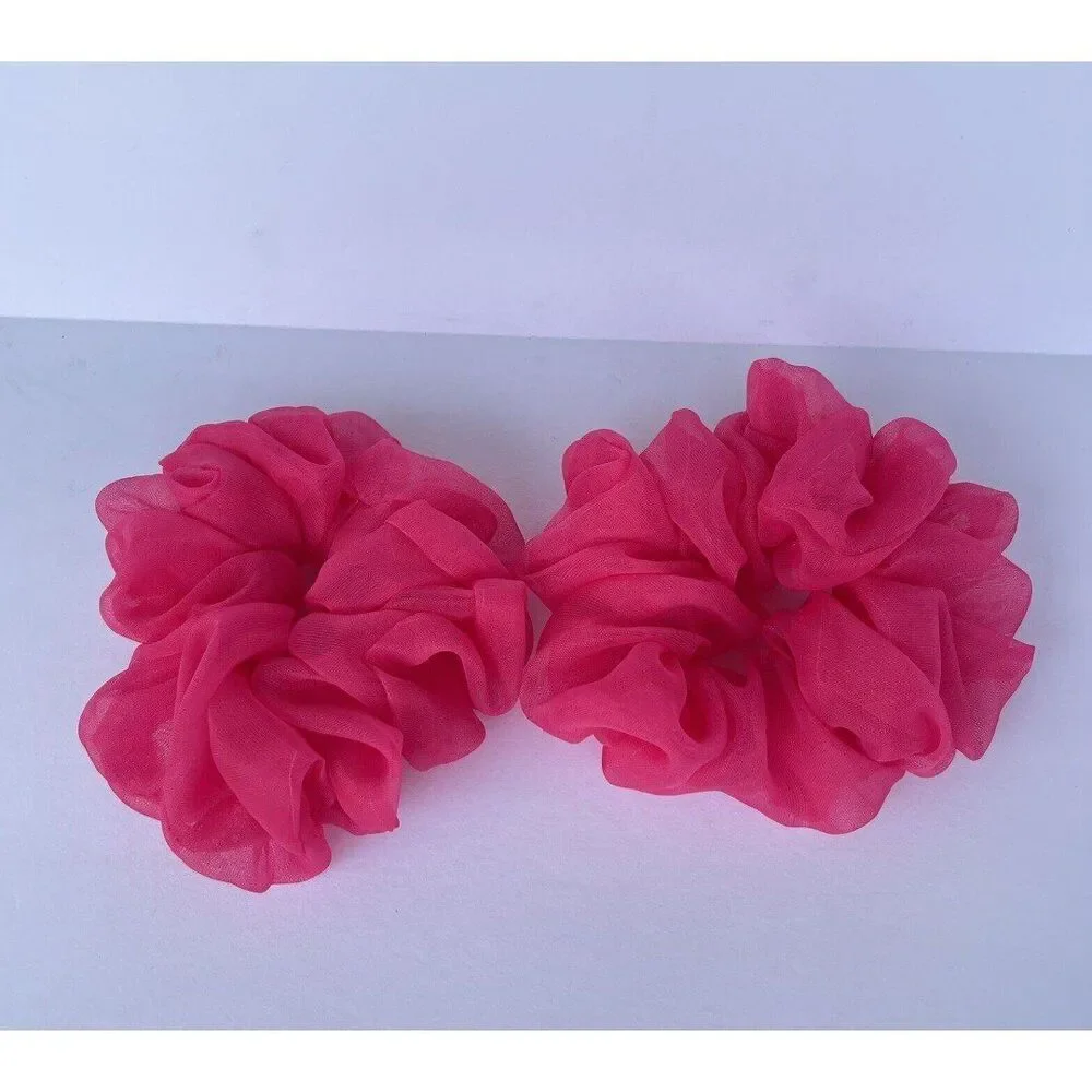 New Pink Chiffon Scrunchie Hair Tie 2 XLarge Set
